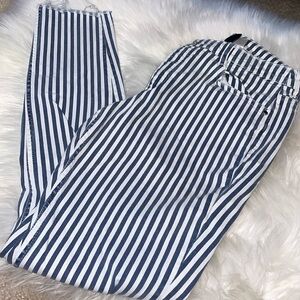 H&M distressed striped blue and white jeans.